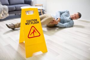 Senior man slip and fall from wet floor.