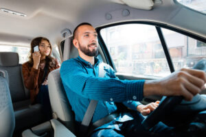 Lyft driver picking up his passenger.